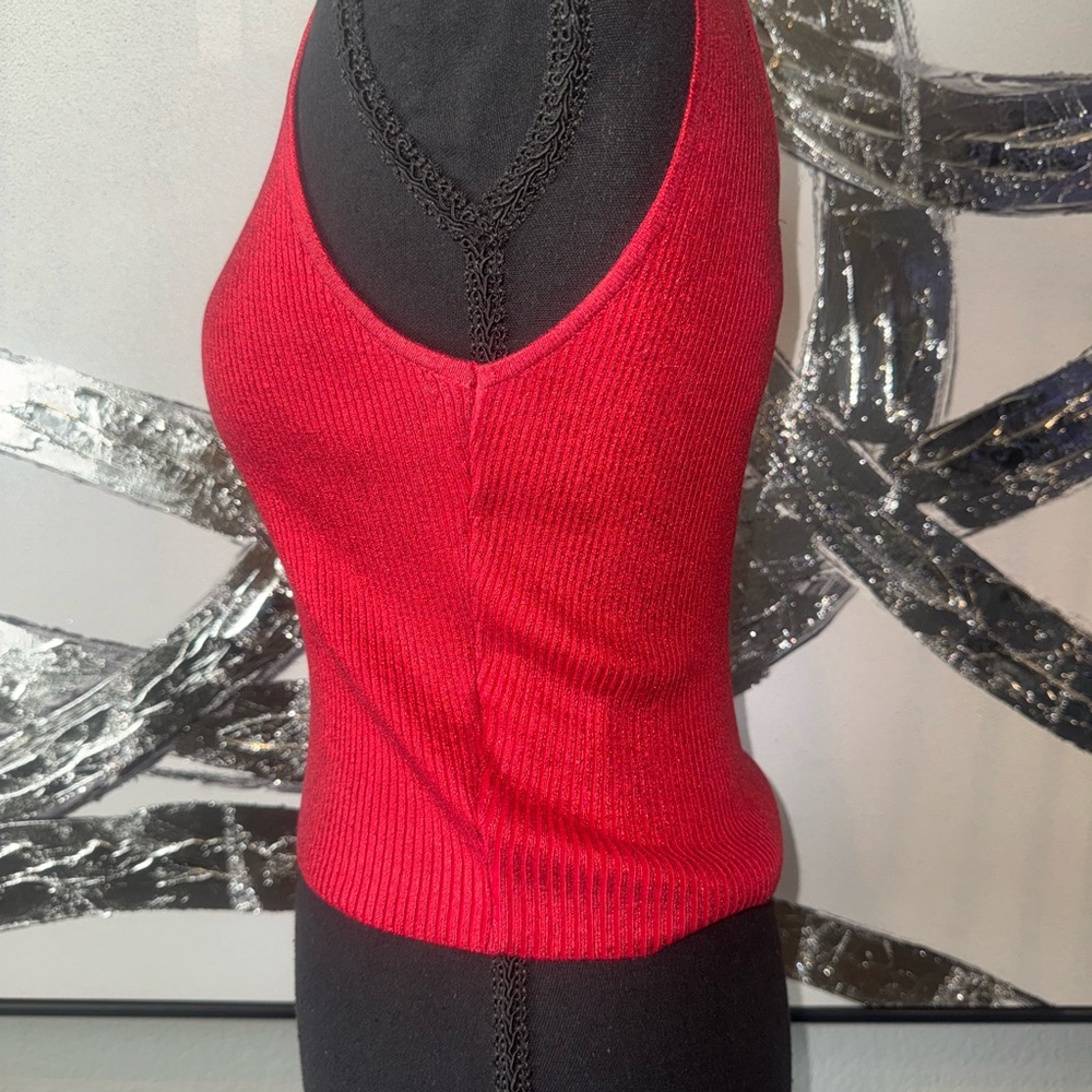 She + Sky Metallic Red Ribbed Tank Top - Picture 3 of 5